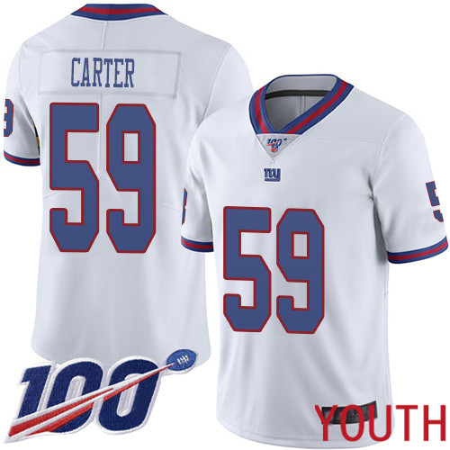 Youth New York Giants #59 Lorenzo Carter Limited White Rush Vapor Untouchable 100th Season Football NFL Jersey